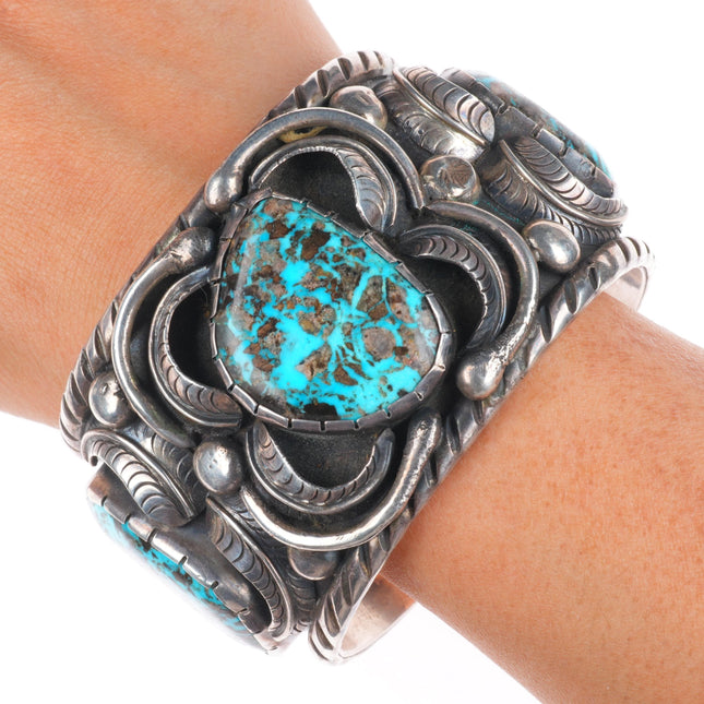 7.7" Jane Popovitch Navajo Blue Diamond Turquoise sterling silver cuff bracelet