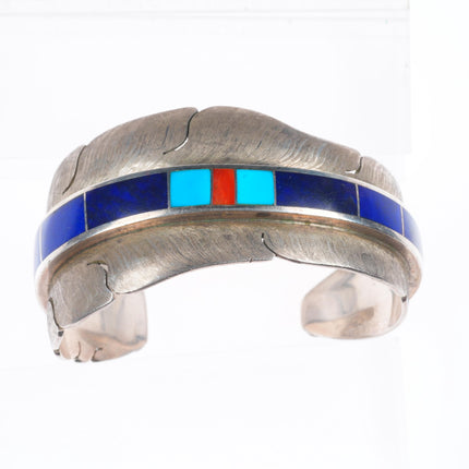 6.1" Michael Kirk Isleta sterling silver lapis/coral/turquoise cuff bracelet