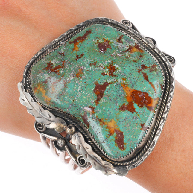 7" Huge Michael Mendoza Navajo Nevada Turquoise sterling silver cuff bracelet
