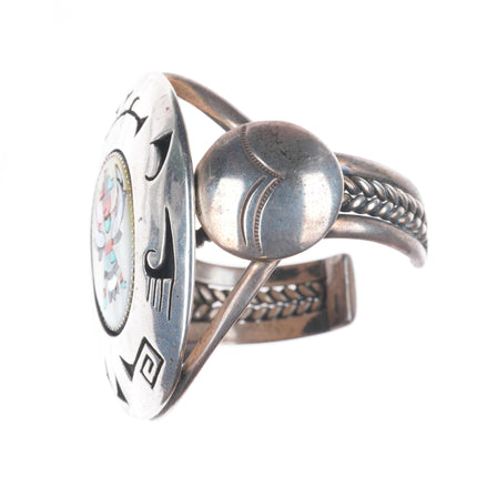 6" Mary Morgan Navajo sterling silver intarsia shell inlay cuff bracelet