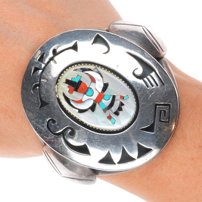 6" Mary Morgan Navajo sterling silver intarsia shell inlay cuff bracelet
