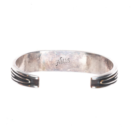 6" Albert Nells Navajo sterling silver spiderweb turquoise/coral cuff bracelet