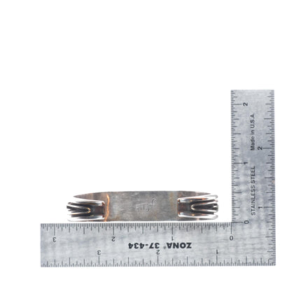 6" Albert Nells Navajo sterling silver spiderweb turquoise/coral cuff bracelet