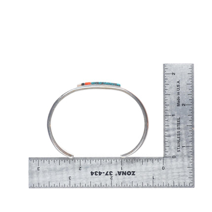 6" Albert Nells Navajo sterling silver spiderweb turquoise/coral cuff bracelet