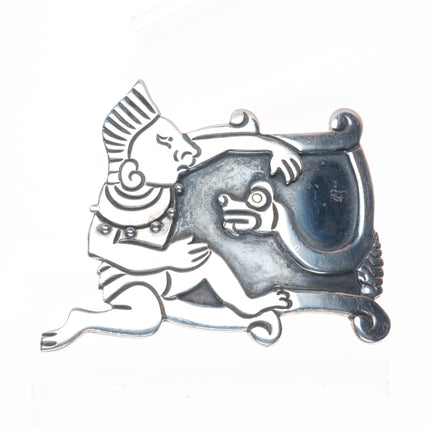 Emma Melendez Navajo sterling silver Aztec/Incan/Mayan style belt buckle