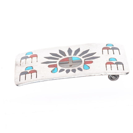 Vintage Zuni sterling silver sunface/raincloud multi-stone inlay belt buckle