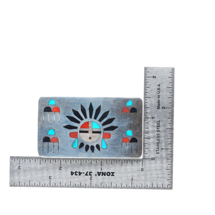 Vintage Zuni sterling silver sunface/raincloud multi-stone inlay belt buckle