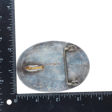 Vintage Navajo sterling silver 3 stone green turquoise belt buckle