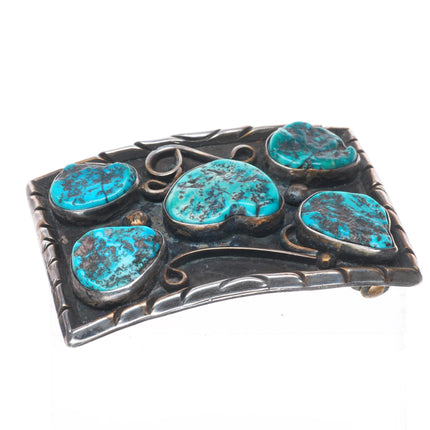 Vintage Navajo sterling silver 5 stone turquoise rectangle belt buckle