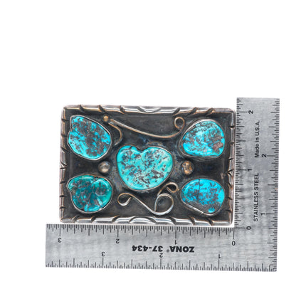 Vintage Navajo sterling silver 5 stone turquoise rectangle belt buckle