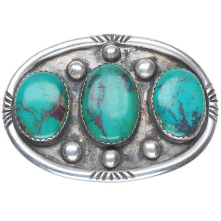 Vintage Navajo sterling silver 3 stone green turquoise belt buckle