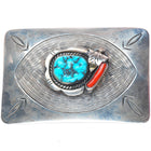 Roy Vandever Navajo sterling silver, turquoise, coral belt buckle