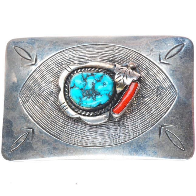 Roy Vandever Navajo sterling silver, turquoise, coral belt buckle