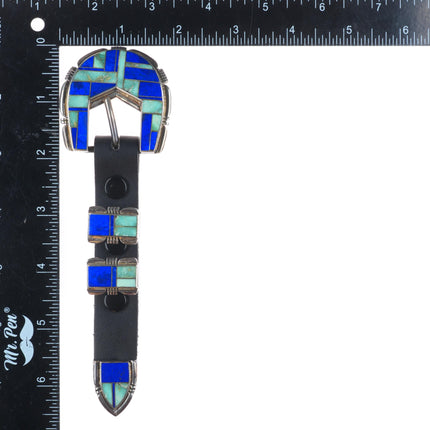 A. Yazzie Vintage Navajo sterling silver turquoise/lapis ranger belt buckle set