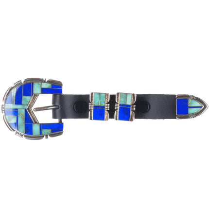 A. Yazzie Vintage Navajo sterling silver turquoise/lapis ranger belt buckle set