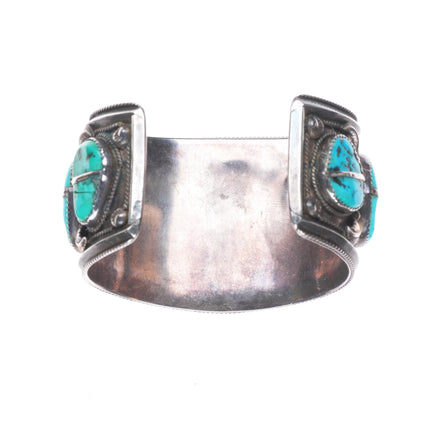 7.1" Vintage Navajo sterling silver wide snake eye turquoise cuff bracelet