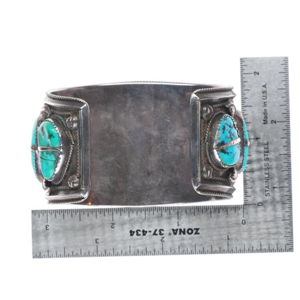 7.1" Vintage Navajo sterling silver wide snake eye turquoise cuff bracelet