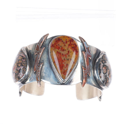 6.7" Victoria Masse Stoll southwestern sterling silver agate/jasper cuff bracelet