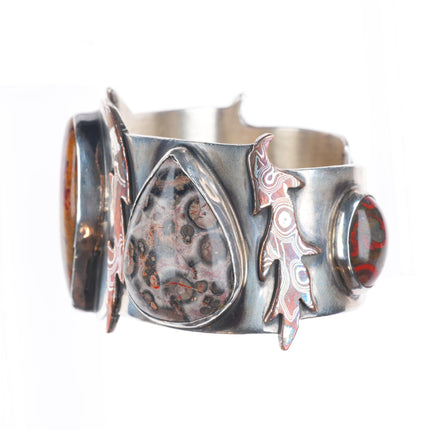 6.7" Victoria Masse Stoll southwestern sterling silver agate/jasper cuff bracelet