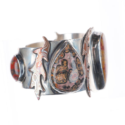 6.7" Victoria Masse Stoll southwestern sterling silver agate/jasper cuff bracelet