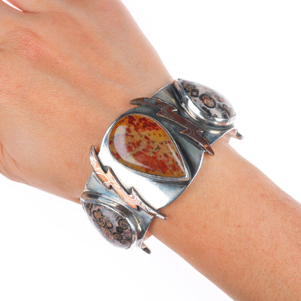 6.7" Victoria Masse Stoll southwestern sterling silver agate/jasper cuff bracelet
