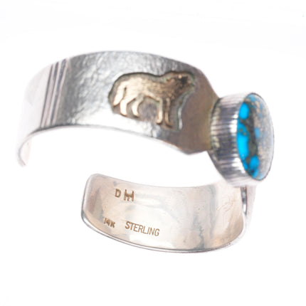 6.4" Dina Huntinghorse Morenci Turquoise 14k gold/sterling silver cuff bracelet