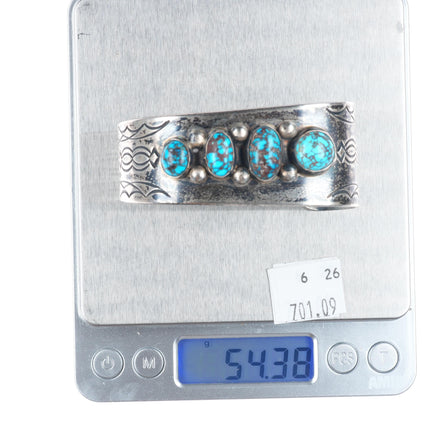 7" c1950's Heavy Spiderweb Bisbee Turquoise Navajo sterling silver cuff bracelet