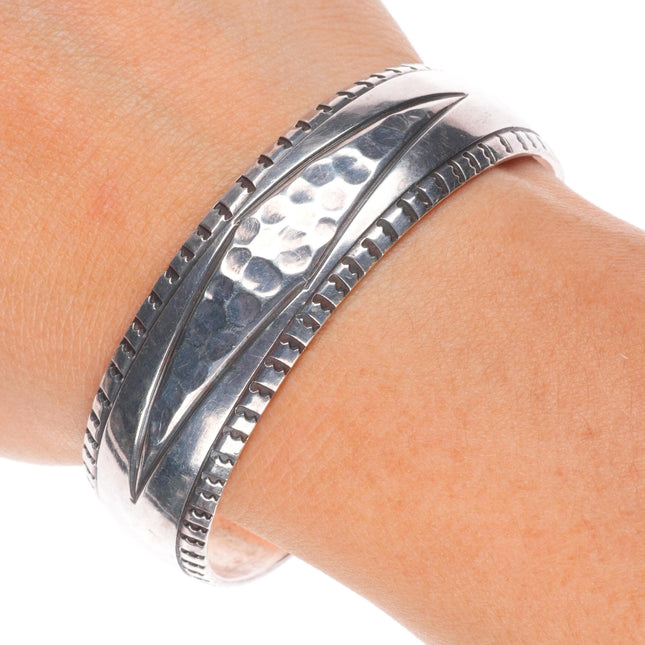 6.7" Vintage Navajo sterling silver hammered/chiseled domed cuff bracelet