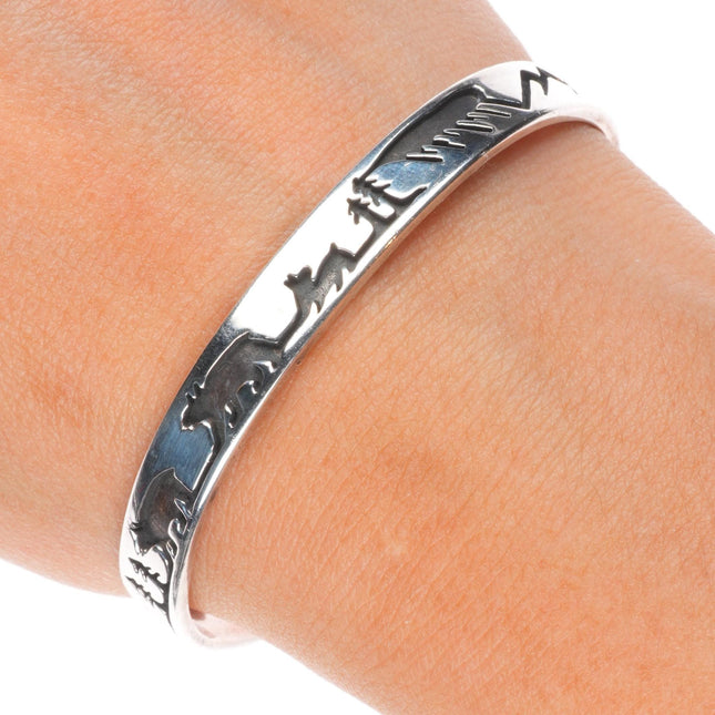 6.4" Vintage Native American sterling silver storyteller cuff bracelet