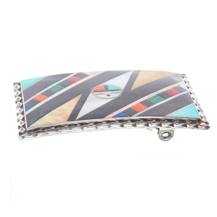 Vintage Ohmsatte Zuni sterling silver intarsia inlay sunface belt buckle
