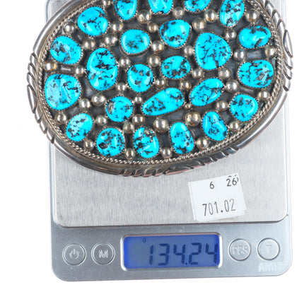 Big Vintage Tommy Moore Navajo sterling silver turquoise cluster belt buckle