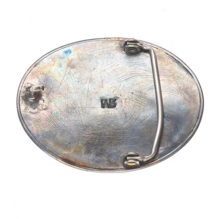 RM Vintage Navajo sterling silver belt buckle nice turquoise feather/blossom