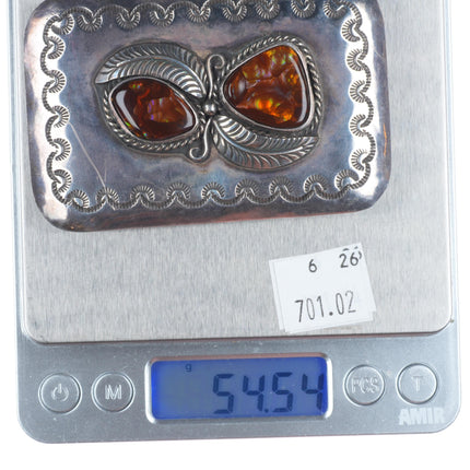 George Kee Navajo sterling silver Arizona Fire Agate belt buckle