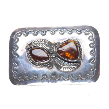 George Kee Navajo sterling silver Arizona Fire Agate belt buckle