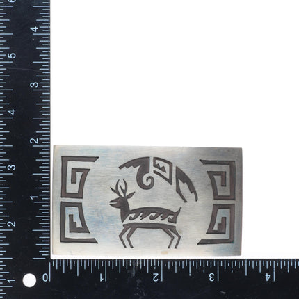 Vintage Navajo sterling silver deer overlay belt buckle
