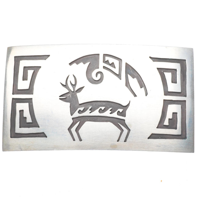 Vintage Navajo sterling silver deer overlay belt buckle