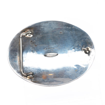 Rick Martinez Navajo sterling silver chiseled concho style belt buckle