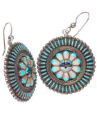 Vintage Zuni sterling silver needlepoint turquoise sunface inlay earrings