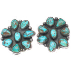 big Vintage high grade turquoise cluster Navajo sterling silver clip earrings