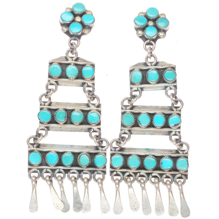 big Vintage Zuni snake eye turquoise chandelier cluster earrings