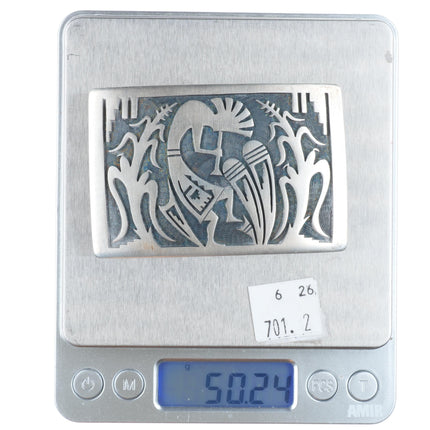 Steven Sockyma Hopi Overlay Kokopelli/Corn sterling silver belt buckle