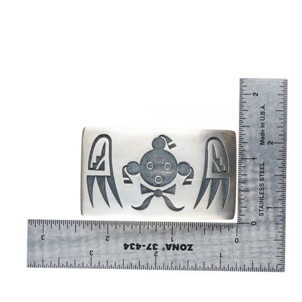 Weaver Selina Hopi Overlay Mudhead Kachina sterling silver belt buckle