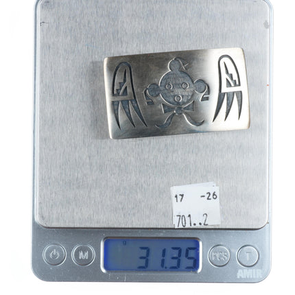 Weaver Selina Hopi Overlay Mudhead Kachina sterling silver belt buckle