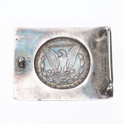 The Westerner Reno NV Sterling silver hand engraved dollar coin belt buckle