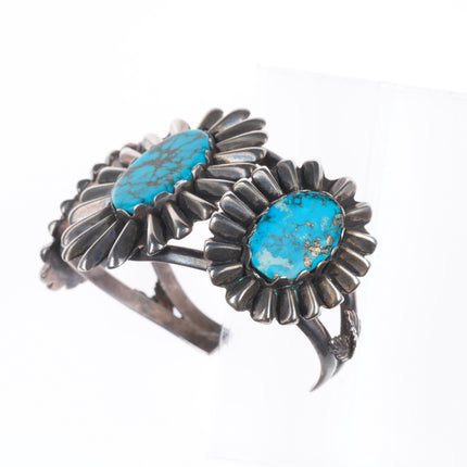 6.5" Vintage Navajo sterling silver spiderweb pyrite turquoise cuff bracelet