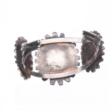 6.5" Vintage Navajo sterling silver spiderweb pyrite turquoise cuff bracelet