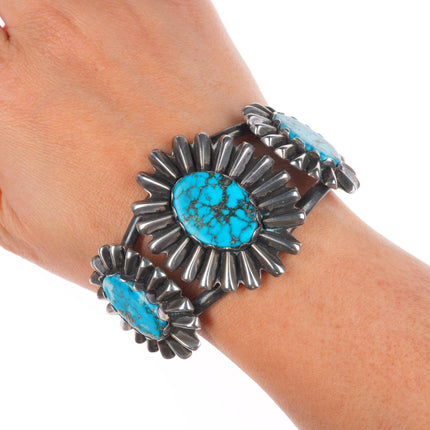 6.5" Vintage Navajo sterling silver spiderweb pyrite turquoise cuff bracelet