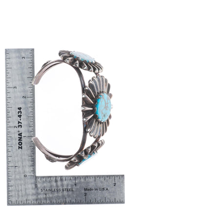 6.5" Vintage Navajo sterling silver spiderweb pyrite turquoise cuff bracelet