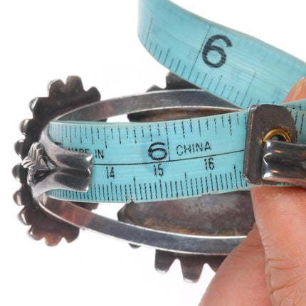 6.5" Vintage Navajo sterling silver spiderweb pyrite turquoise cuff bracelet