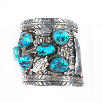 8" EGB Navajo sterling silver turquoise nugget huge men's cuff bracelet